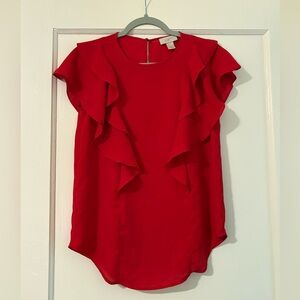 Vibrant Red Ruffle Blouse LOFT Outlet size XS